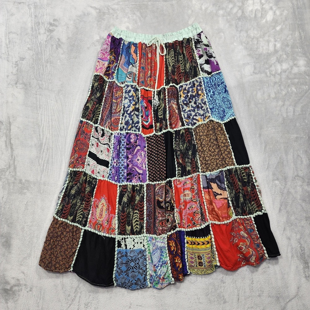 Vintage Just Cruising Skirt Womens FREE SIZE Multicolor Patchwork Peasant Boho